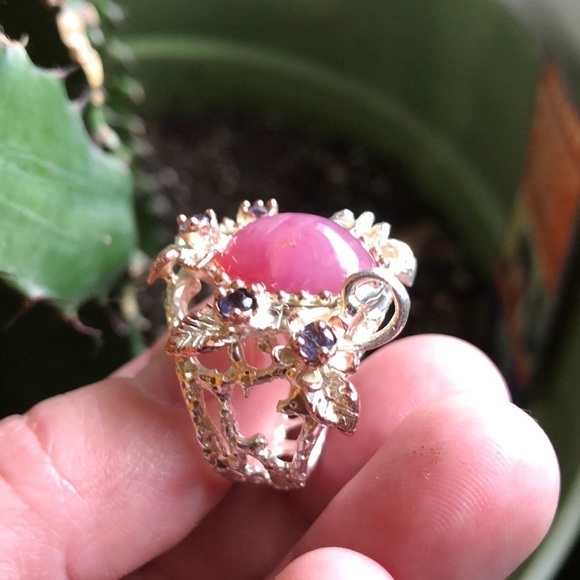 Ruby & Lolite solid SS artisan crafted ring s-7 - Picture 2 of 3